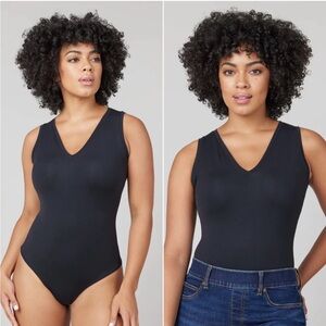 SPANX Suit Yourself V-Neck Tank Cotton Bodysuit Classic Black Size Medium